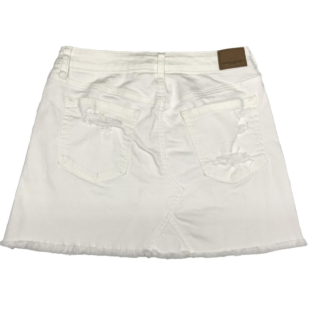 American Eagle Outfitters Skirt Womens 4 White Denim Distressed Stretch Frayed
